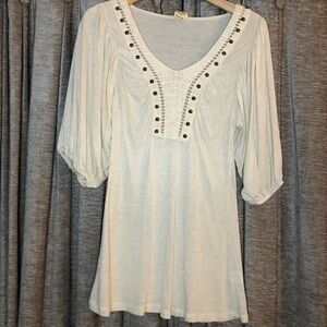 Ginger G Cream Puff Sleeve Crochet Front Top